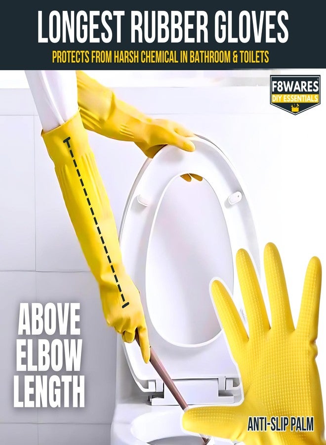 F8WARES قفازات مطاطية متينة وسميكة من F8WARES بطول 22 بوصة، مثالية للتنظيف والغسيل وغسل الأطباق والبستنة، ومصممة للأعمال الصناعية والميكانيكية والإنشائية، بالإضافة إلى قفازات لليدين مناسبة للمطبخ والحمام والعناية بالحيوانات الأليفة، عبوة من قطعة واحدة. - Image 3
